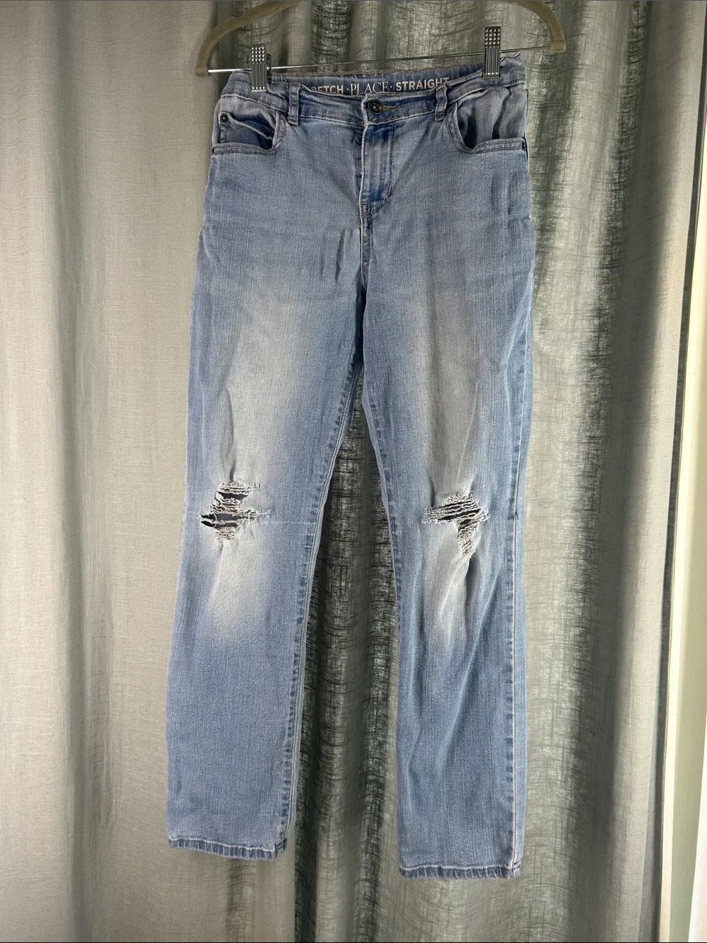 The Children's Place Light Blue Straight-Leg Jeans with Distressed Knees